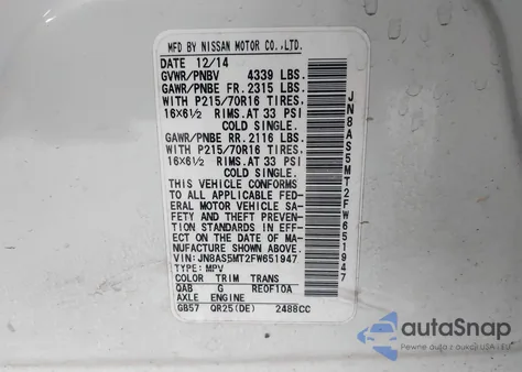 2015 Nissan Rogue Select S из США, поврежденный, VIN JN8AS5MT2FW651947